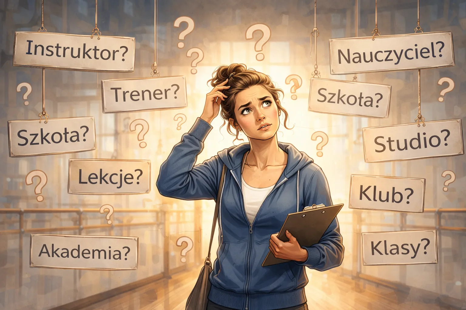 Instruktor, trener, nauczyciel. Szkoła, studio, akademia, klub.