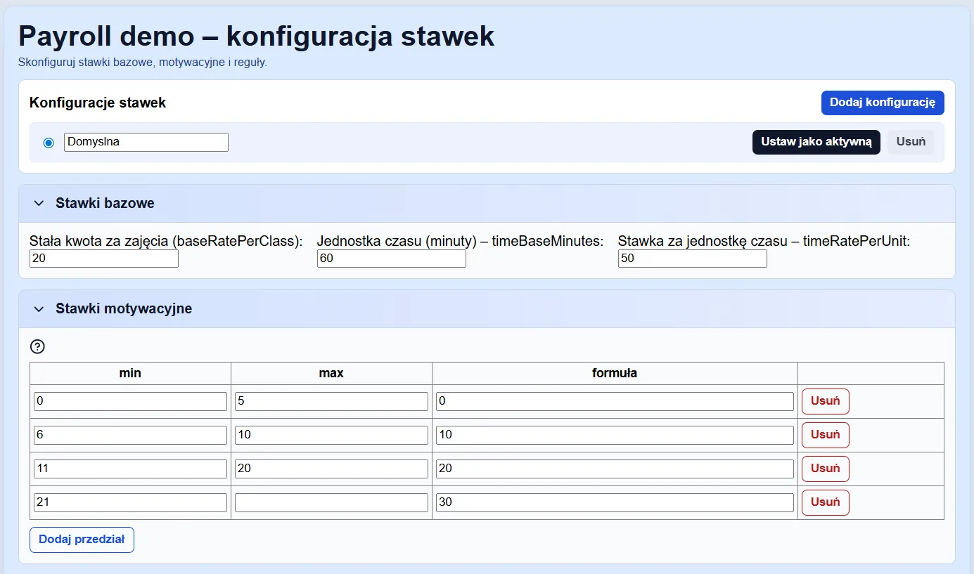 Payroll - podgląd narzędzia